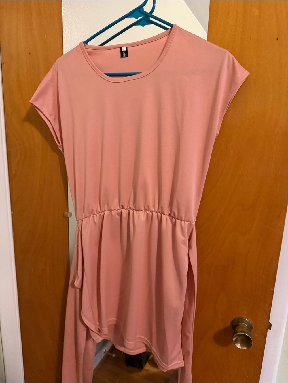 Light Pink Drawstring Waist Tunic Dress